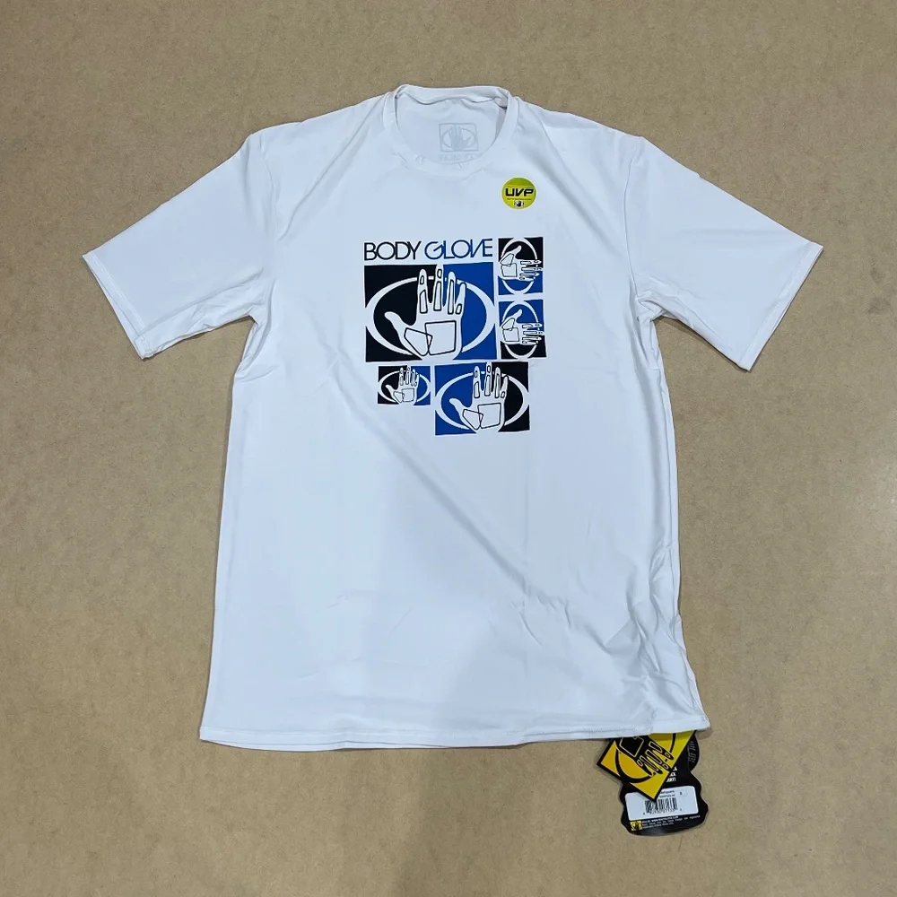 NEW Body Glove Mens White Rash Guard Short Sleeve Shirt UV Protection Small